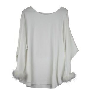 FLAWED Sioni Milano Womens 2X Feather Trim Sweater Oversize Glam Plus Size White